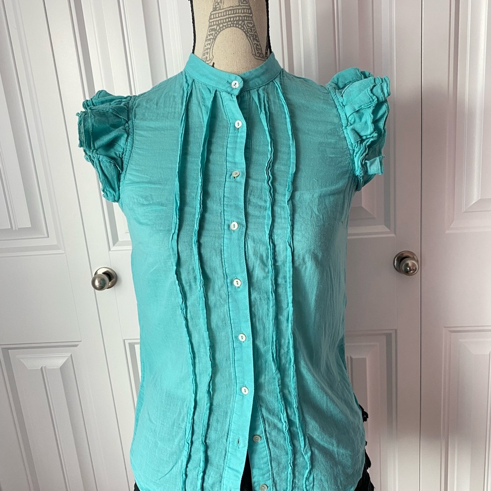 Zara Ruffled Turquoise Blouse